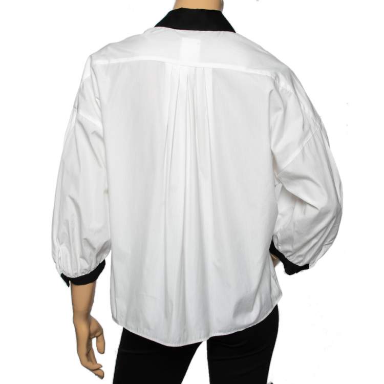Pre Owned Weekend Max Mara White Floral Applique Detail Shirt M