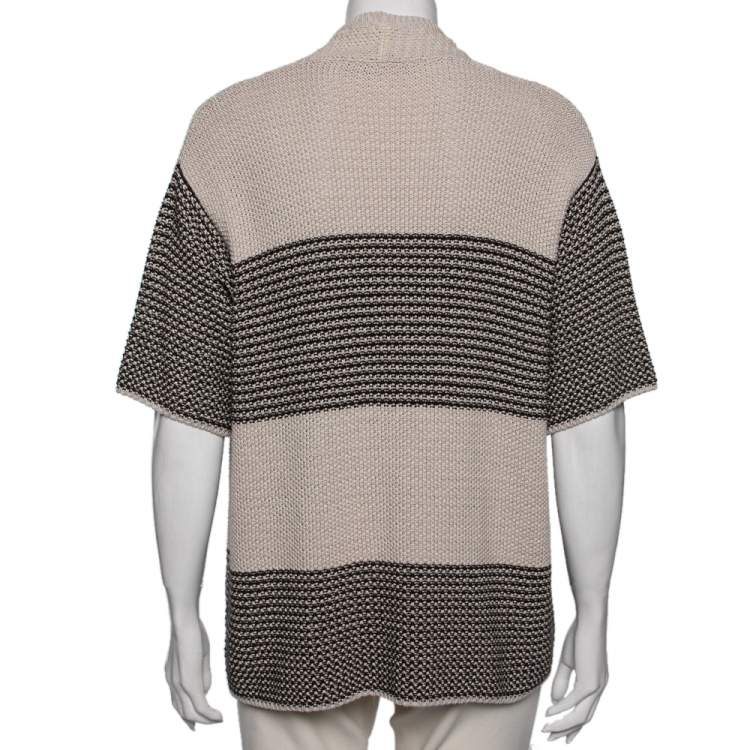 Pre Owned Weekend Max Mara Beige and Brown Striped Chunky Knit Cardigan M