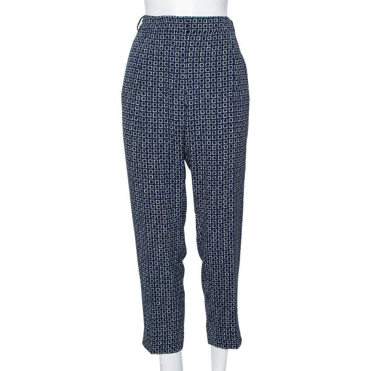Pre Owned Weekend Max Mara Blue Printed Crepe Tailored Trousers M