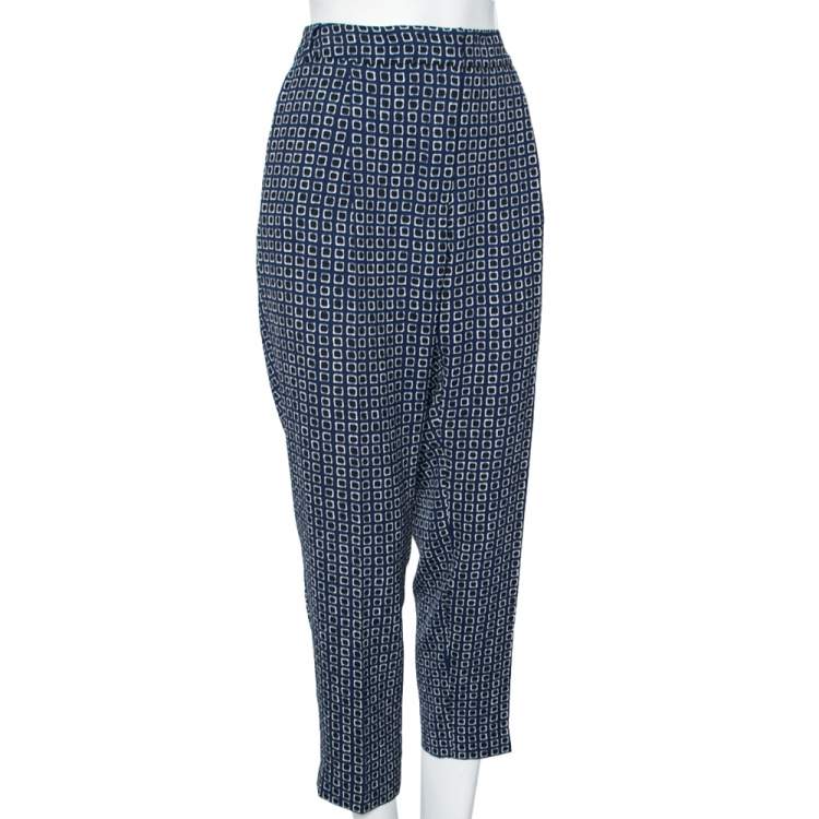 Pre Owned Weekend Max Mara Blue Printed Crepe Tailored Trousers M