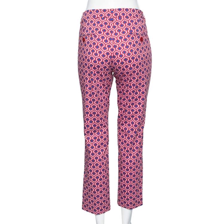 Pre Owned Weekend Max Mara Red Maze Printed Cotton Poplin Trousers M