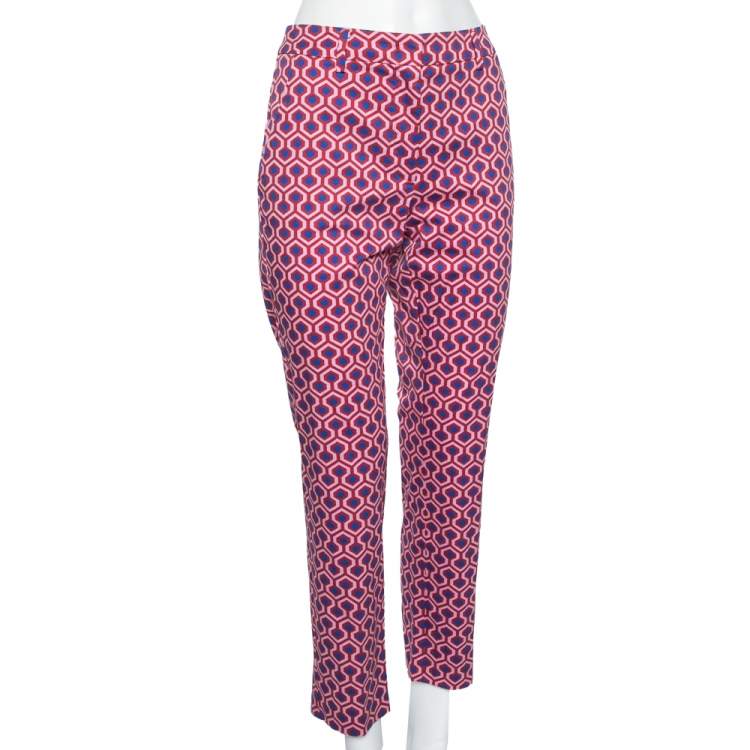 Pre Owned Weekend Max Mara Red Maze Printed Cotton Poplin Trousers M