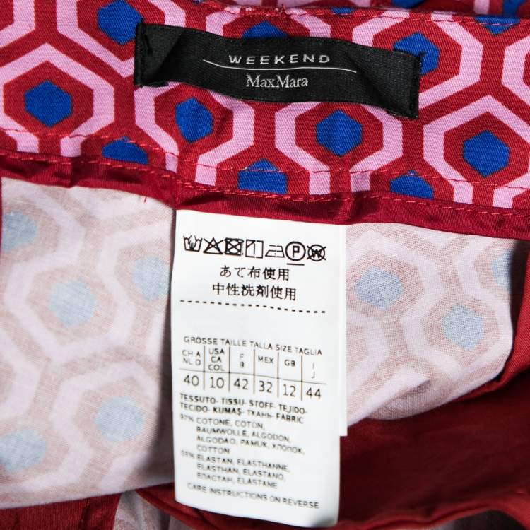 Pre Owned Weekend Max Mara Red Maze Printed Cotton Poplin Trousers M