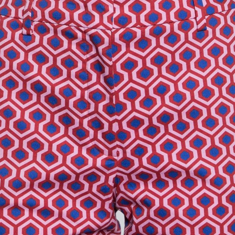 Pre Owned Weekend Max Mara Red Maze Printed Cotton Poplin Trousers M