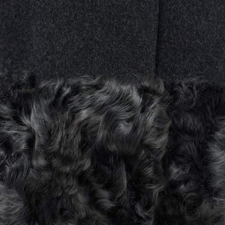 Pre Owned Weekend Max Mara Grey Wool Fur Paneled Sleeveless Jacket M