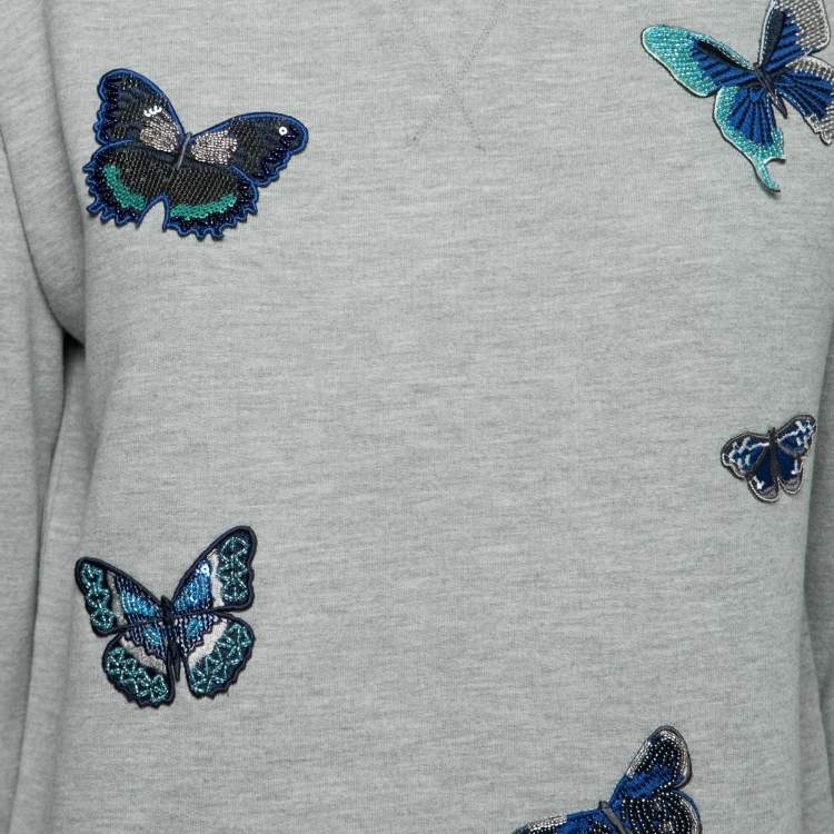 Pre Owned Weekend Max Mara Grey Cotton Butterfly Embroidered Sweatshirt M