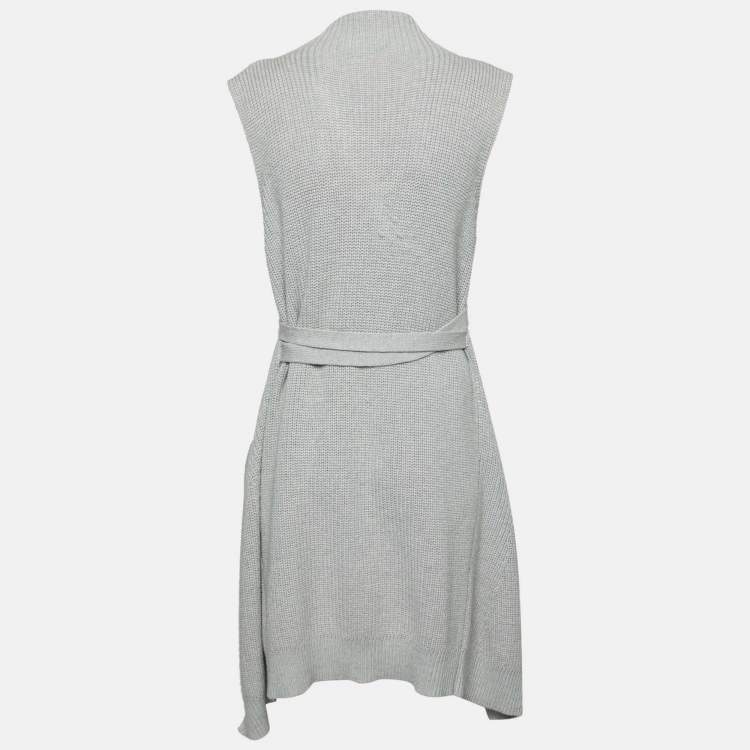 Pre Owned Weekend Max Mara Grey Wool Belted Sleeveless Cardigan M