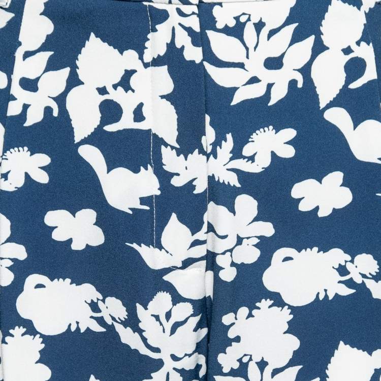 Pre Owned Weekend Max Mara Blue Printed Crepe Tailored Trousers M