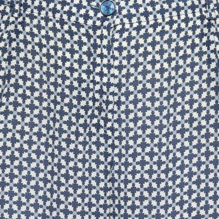 Pre Owned Weekend Max Mara Indigo & White Printed Silk Palazzo Trousers M