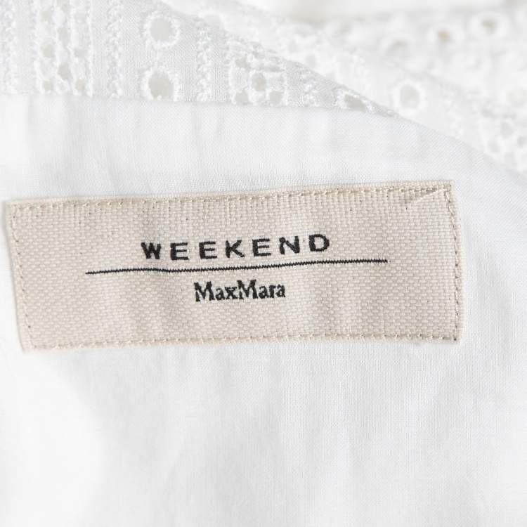 Pre Owned Weekend Max Mara White Eyelet Cotton Button Front Shirt Dress M