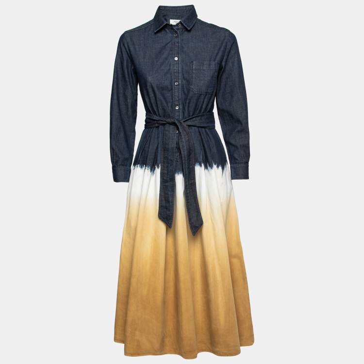 Pre Owned Weekend Max Mara Blue Dip-Dyed Denim Belted Dress S