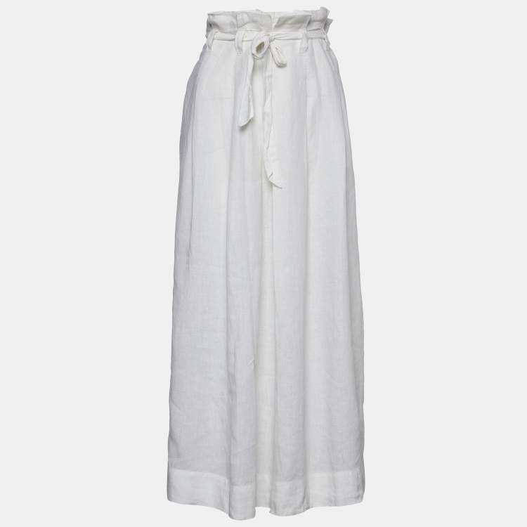 Pre Owned Weekend Max Mara White Linen Pleated Maxi Skirt M
