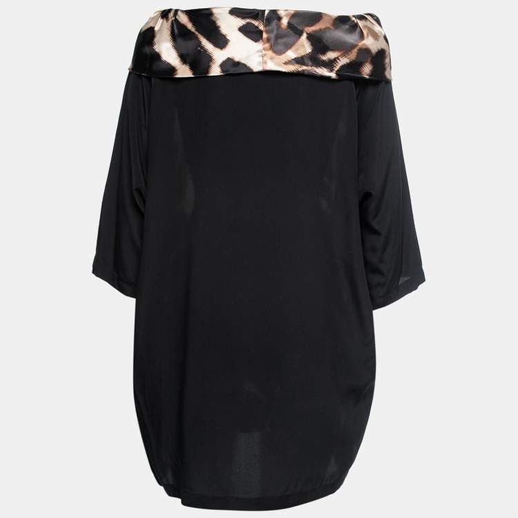 Pre Owned Weekend Max Mara Black Leopard Print Silk Round Neck Top M