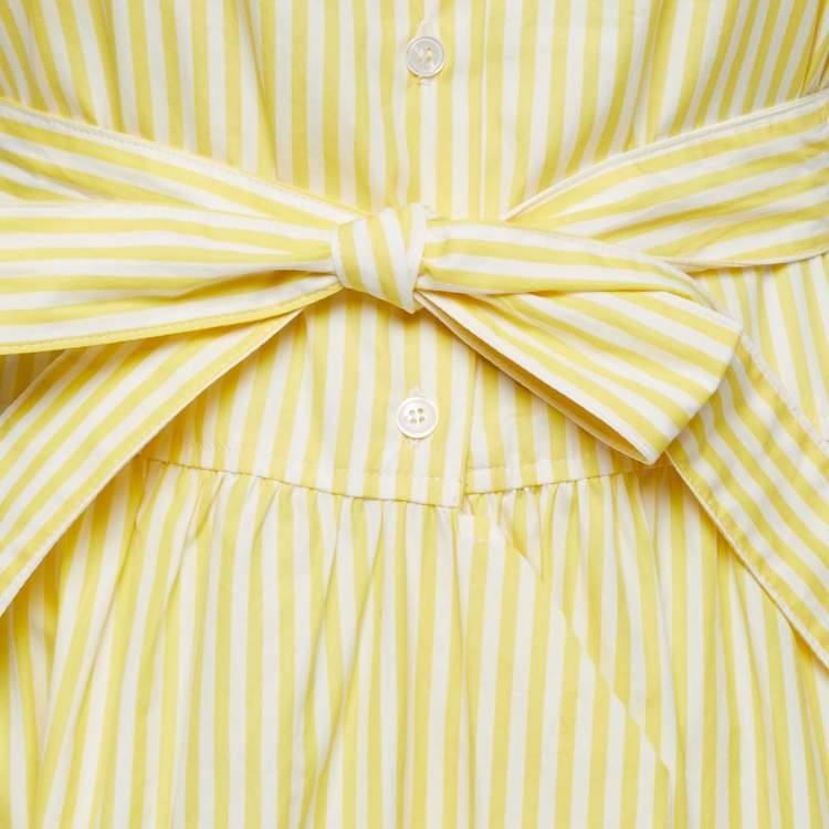 Pre Owned Weekend Max Mara Yellow Striped Cotton Belted Shirt Dress S