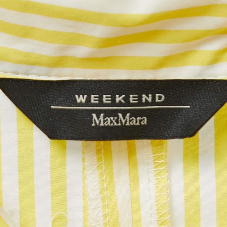 Pre Owned Weekend Max Mara Yellow Striped Cotton Belted Shirt Dress S