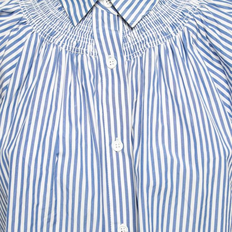 Pre Owned Weekend Max Mara Blue Striped Cotton Short Sleeve Shirt S
