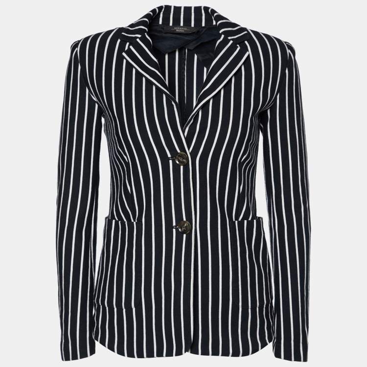 Pre Owned Weekend Max Mara Black Striped Cotton Knit Blazer XS