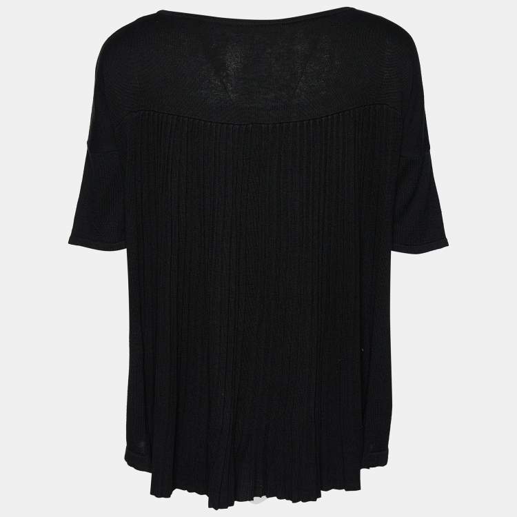 Pre Owned Weekend Max Mara Black Silk & Wool Knit Plisse Panel Top S