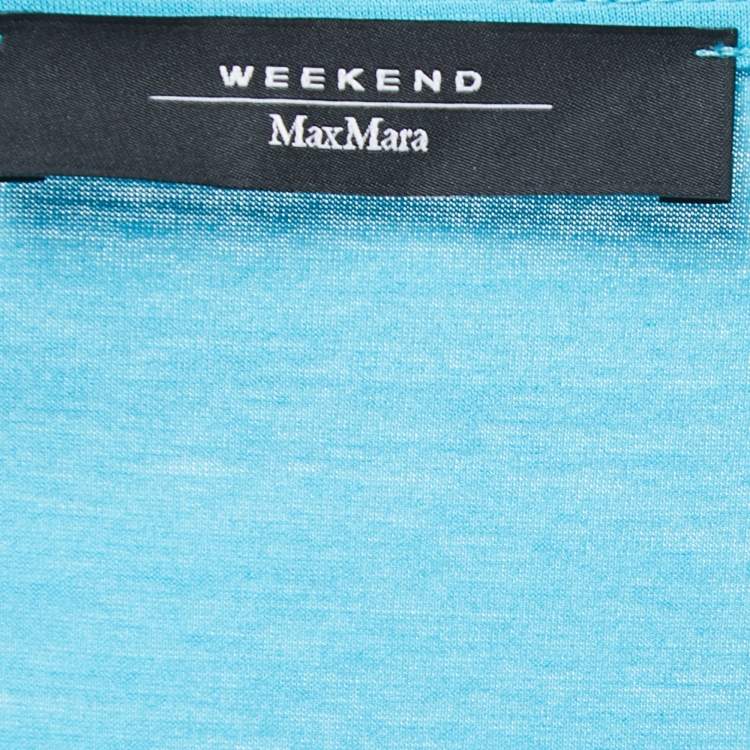Pre Owned Weekend Max Mara Blue Knit Ruffle Detailed Blouse XL