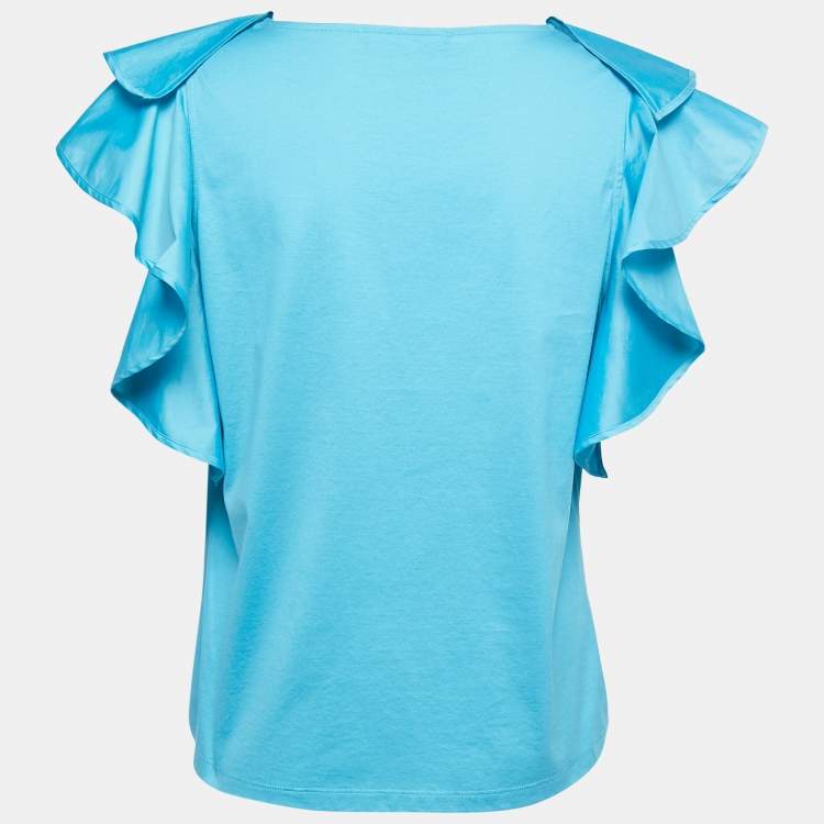 Pre Owned Weekend Max Mara Blue Knit Ruffle Detailed Blouse XL