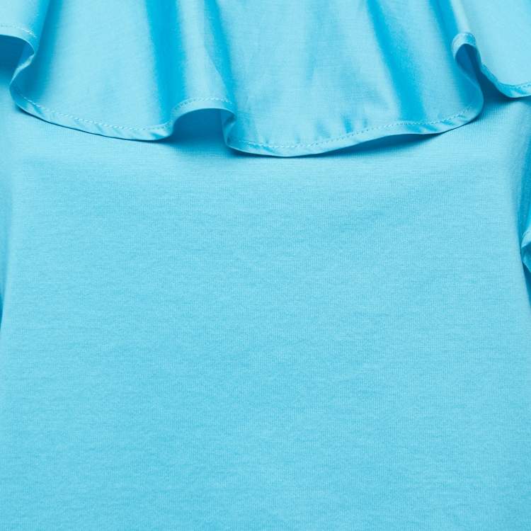 Pre Owned Weekend Max Mara Blue Knit Ruffle Detailed Blouse XL