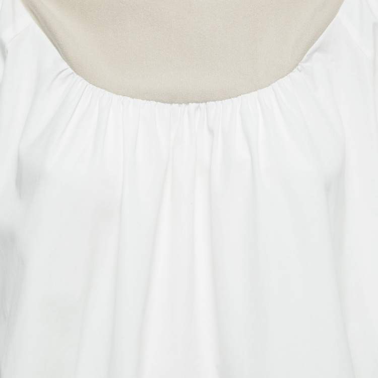Pre Owned Weekend Max Mara White/Beige Cotton Turtle Neck Long Sleeve Top XS