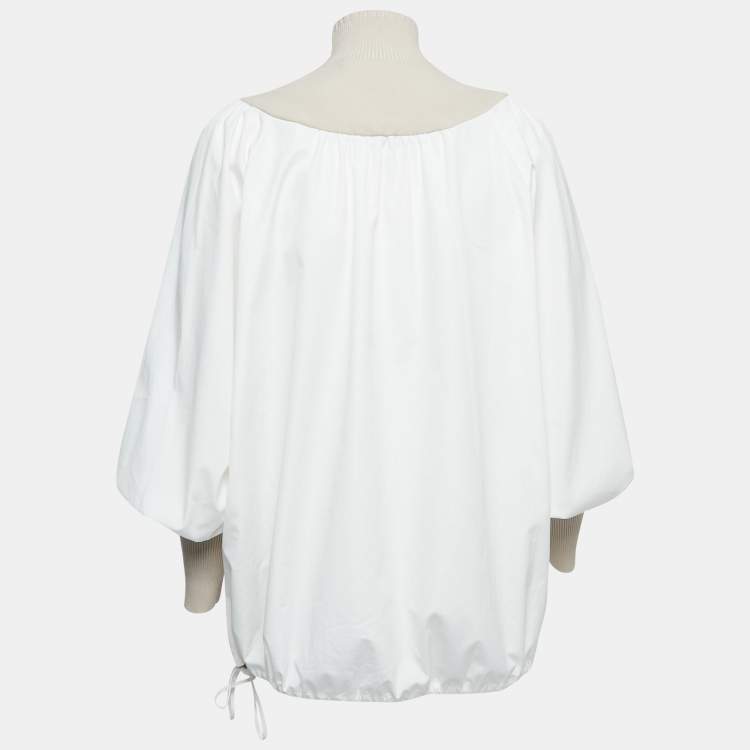 Pre Owned Weekend Max Mara White/Beige Cotton Turtle Neck Long Sleeve Top XS