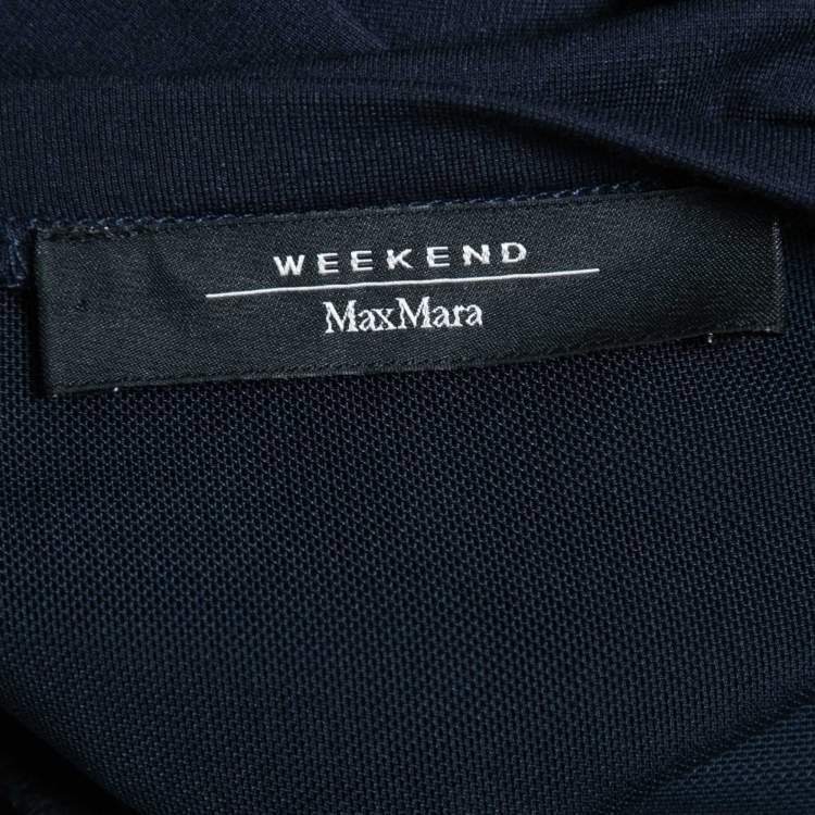 Pre Owned Weekend Max Mara Navy Blue Knit Short Sleeve Waist Tie Detail Pleated Maxi Dress XS