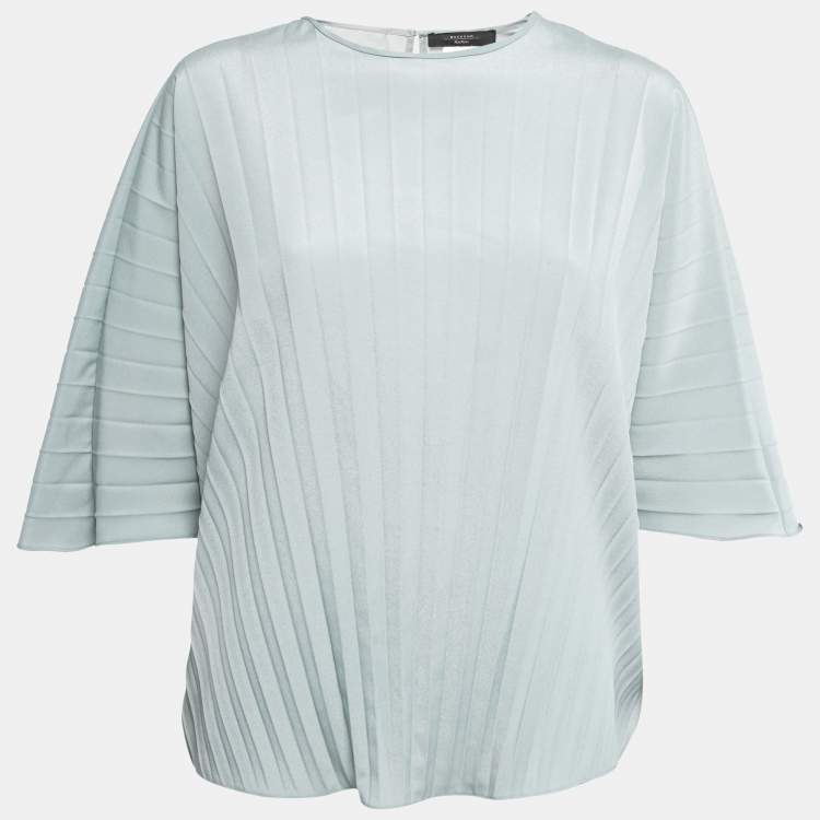 Pre Owned Weekend Max Mara Mint Green Pleated Polyester Kimono Sleeve Blouse M 
