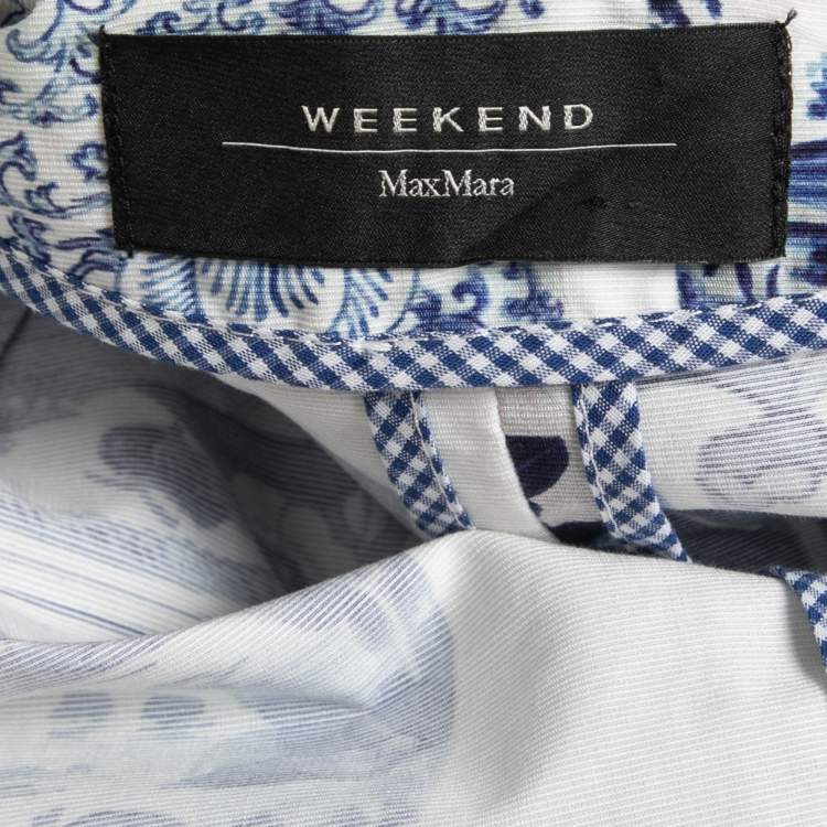 Pre Owned Weekend Max Mara White/Blue Printed Cotton Jacket XS