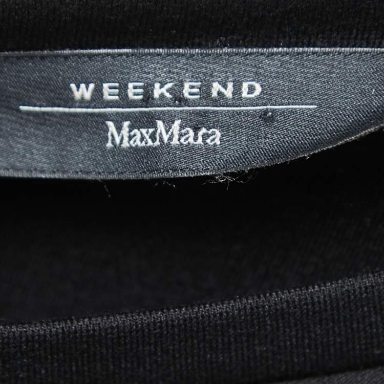 Pre Owned Weekend Max Mara Black Knit Ruch Detail Midi Dress S