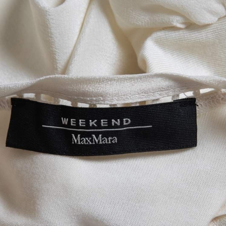Pre Owned Weekend Max Mara Cream Silk Embroidered Long Sleeve Blouse M