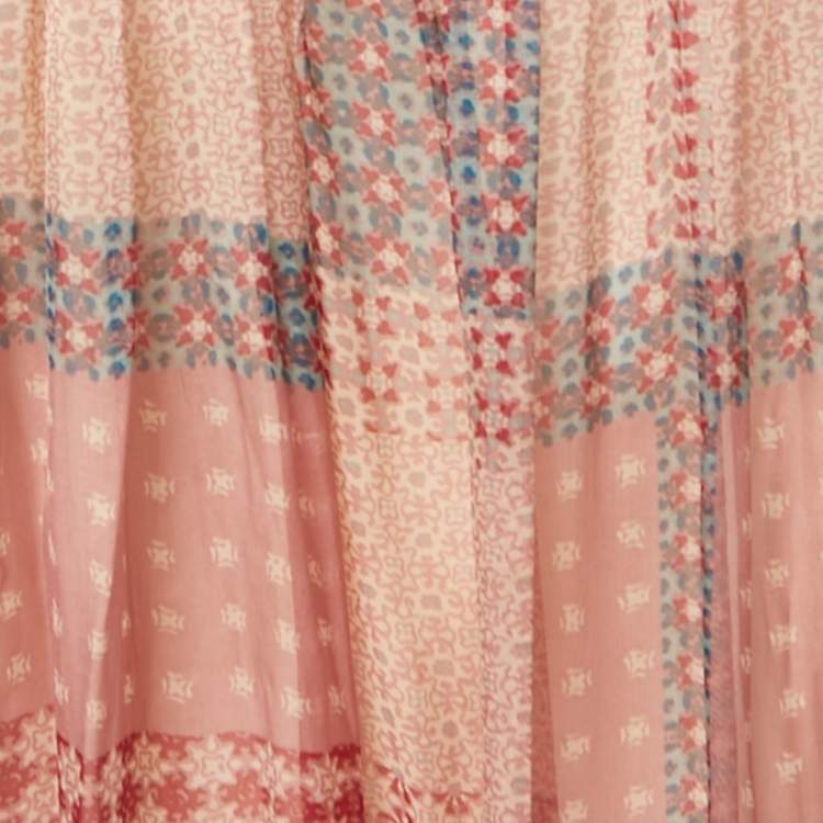 Pre Owned Weekend Max Mara Pink Printed Silk Belted Midi Dress M