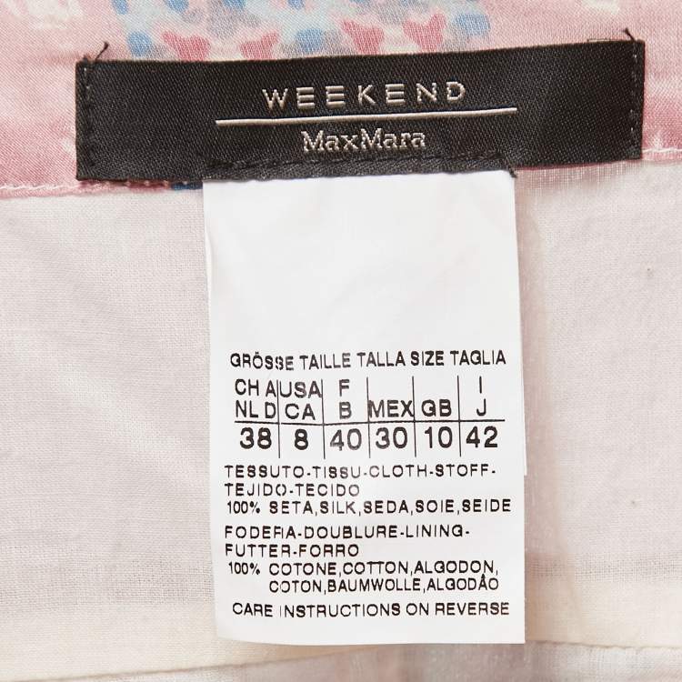 Pre Owned Weekend Max Mara Pink Printed Silk Belted Midi Dress M