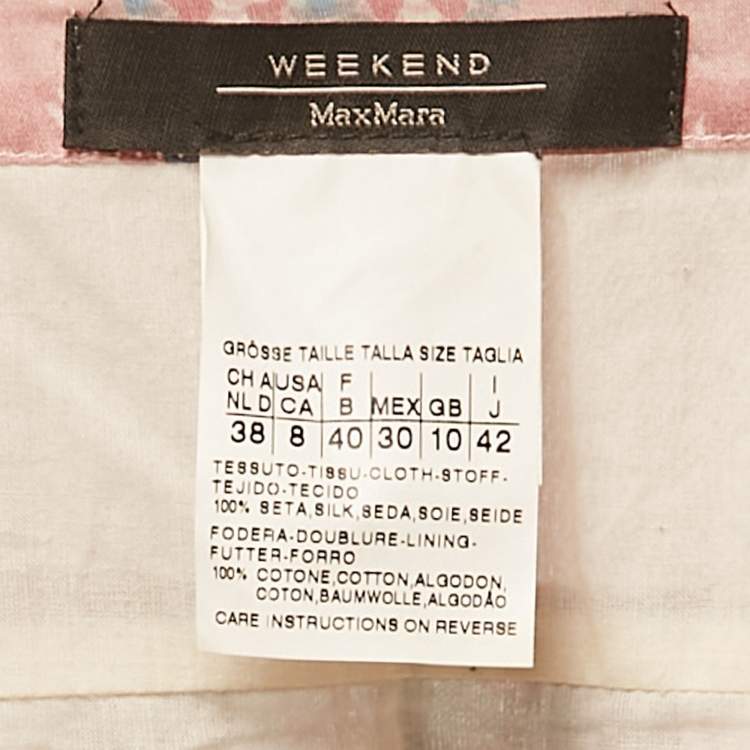 Pre Owned Weekend Max Mara Pink Printed Silk Belted Midi Dress M