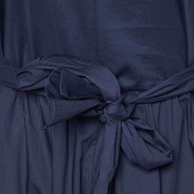 Pre Owned Weekend Max Mara Navy Blue Cotton Belted Jumpsuit S