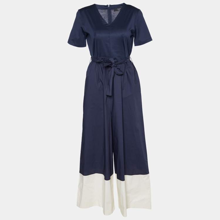 Pre Owned Weekend Max Mara Navy Blue Cotton Belted Jumpsuit S