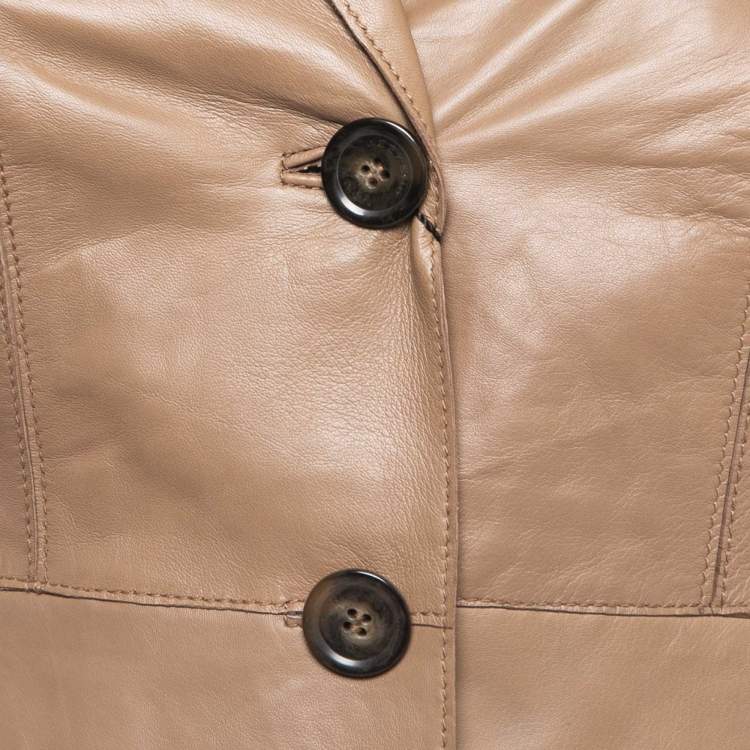 Pre Owned Weekend Max Mara Dark Beige Leather Button Front  Jacket S