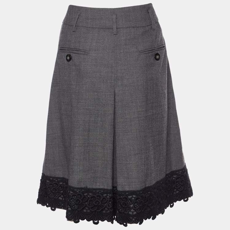 Pre Owned Weekend Max Mara Charcoal Grey Wool & Lace Detail Mini Skirt M