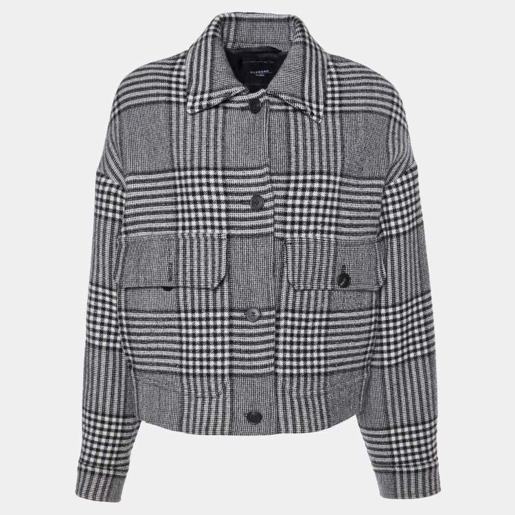 Pre Owned Weekend Max Mara White Houdstooth Wool Batun Cropped Jacket S