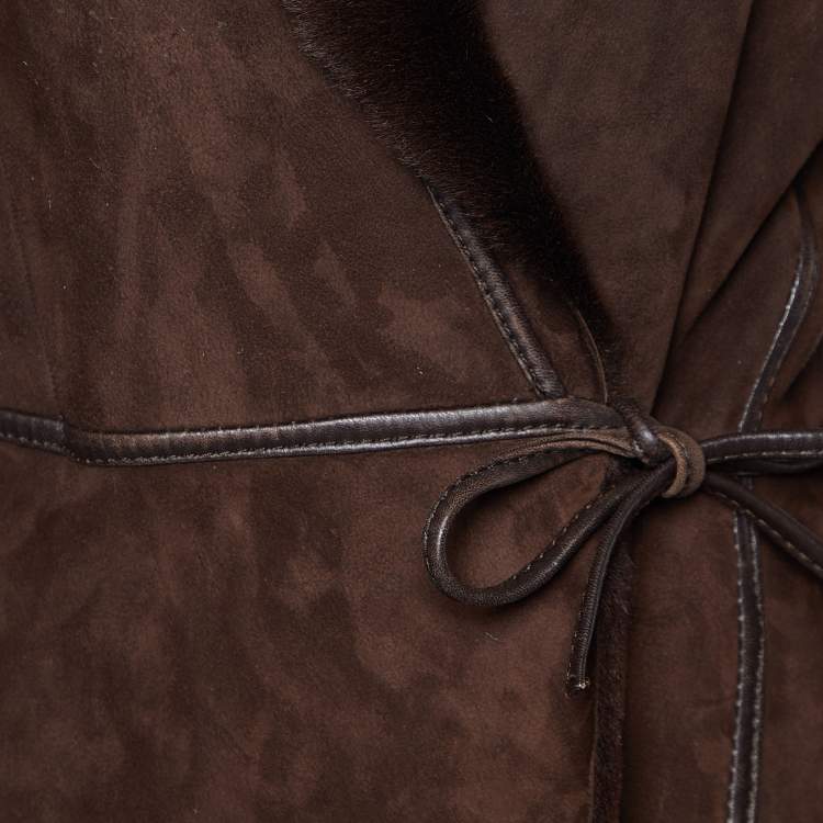 Pre Owned Weekend Max Mara Brown Suede & Fur Lined Wrap Tie Jacket M
