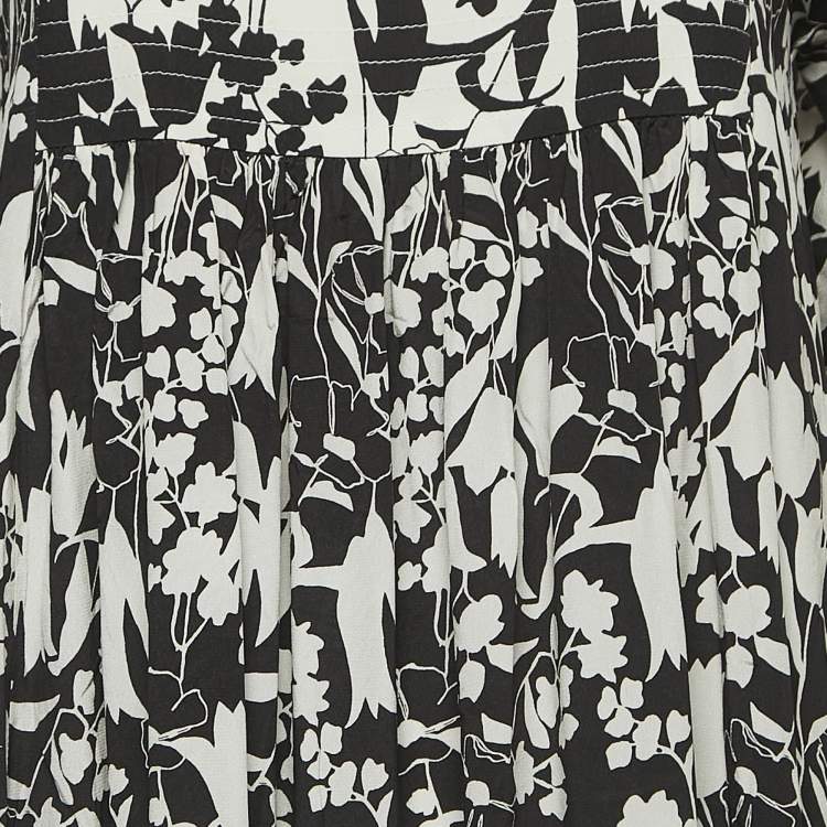 Pre Owned Weekend Max Mara Black Floral Print Silk V-Neck Midi Dress S