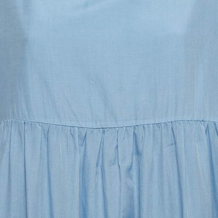 Pre Owned Weekend Max Mara Blue Cotton Blend Tiered Maxi Dress XL