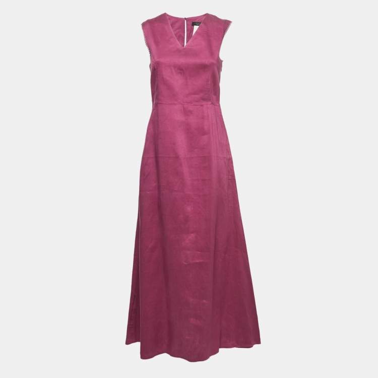 Pre Owned Weekend Max Mara Pink Linen Blend Sleeveless A-Line Maxi Dress M