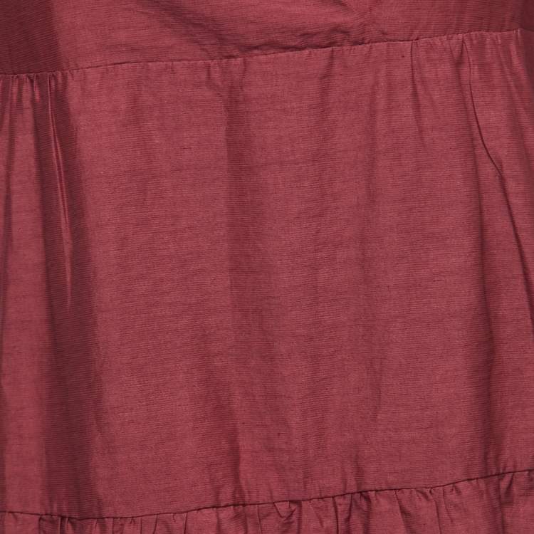 Pre Owned Weekend Max Mara Dark Pink Linen Blend Tiered Maxi Dress S