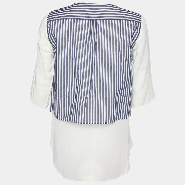 Pre Owned Weekend Max Mara White Cotton & Striped Overlay Detail Shirt S
