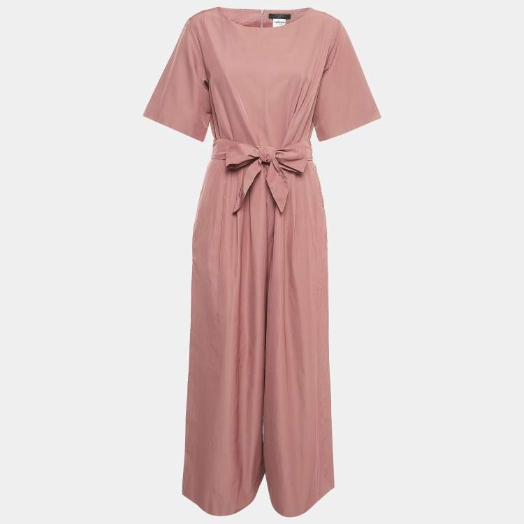 Pre Owned Weekend Max Mara Dusty Pink Cotton Blend Belted Wide Leg Jumpsuit XL