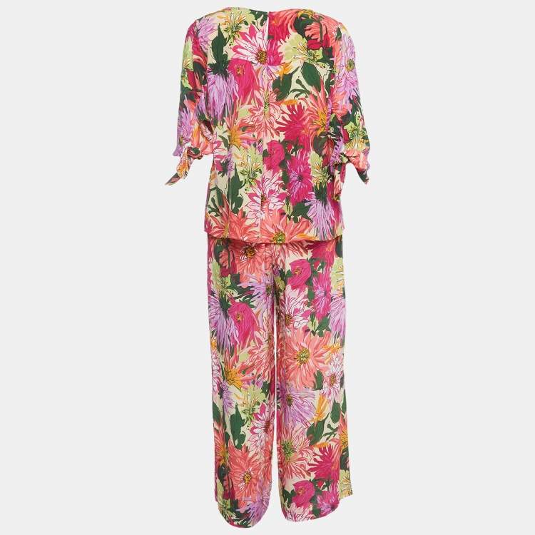 Pre Owned Weekend Max Mara Multicolor Floral Print Silk Vorra Pant Top Set M