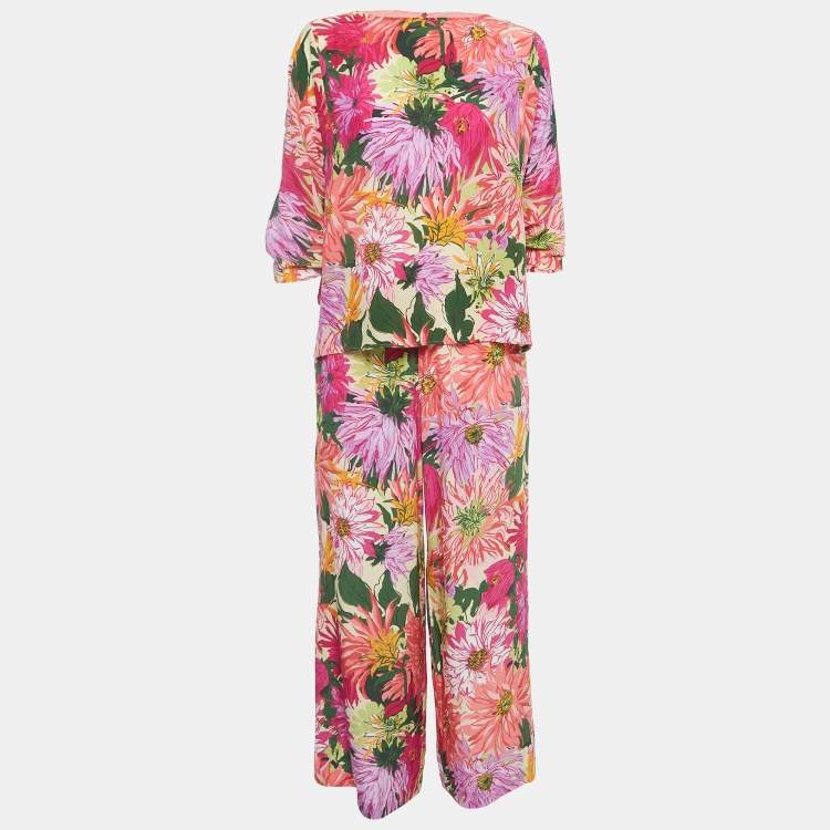 Weekend Max Mara Multicolor Floral Print Silk Vorra Pant Top Set M