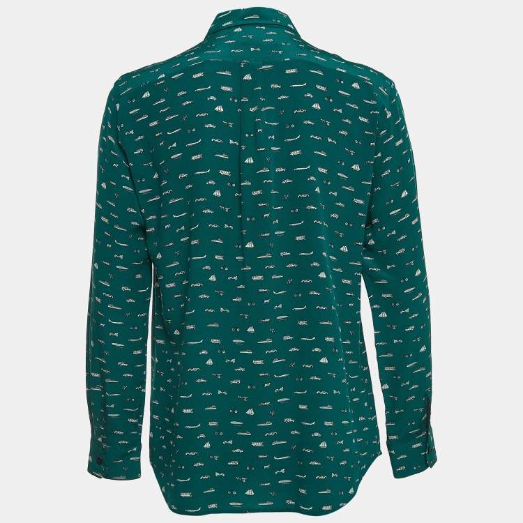 Pre Owned Weekend Max Mara Green Transport Printed Silk Shirt M